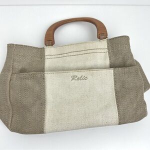 Relic Fossil Vintage Style Wood Handle
Canvas Handbag Boho Beachy